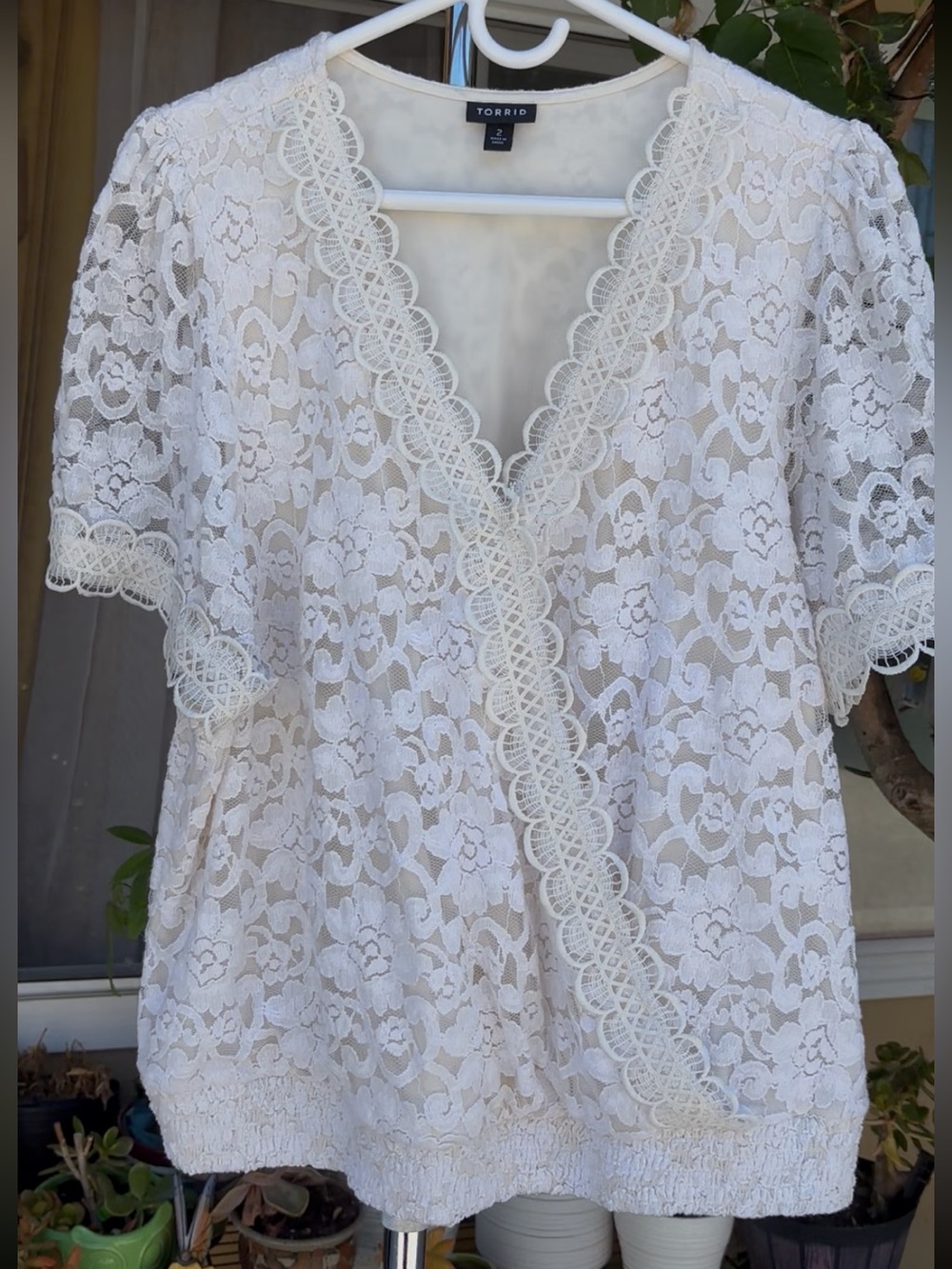 Coquette Lacey Front Faux Wrap Blouse Plus Size 2X Torrid 2